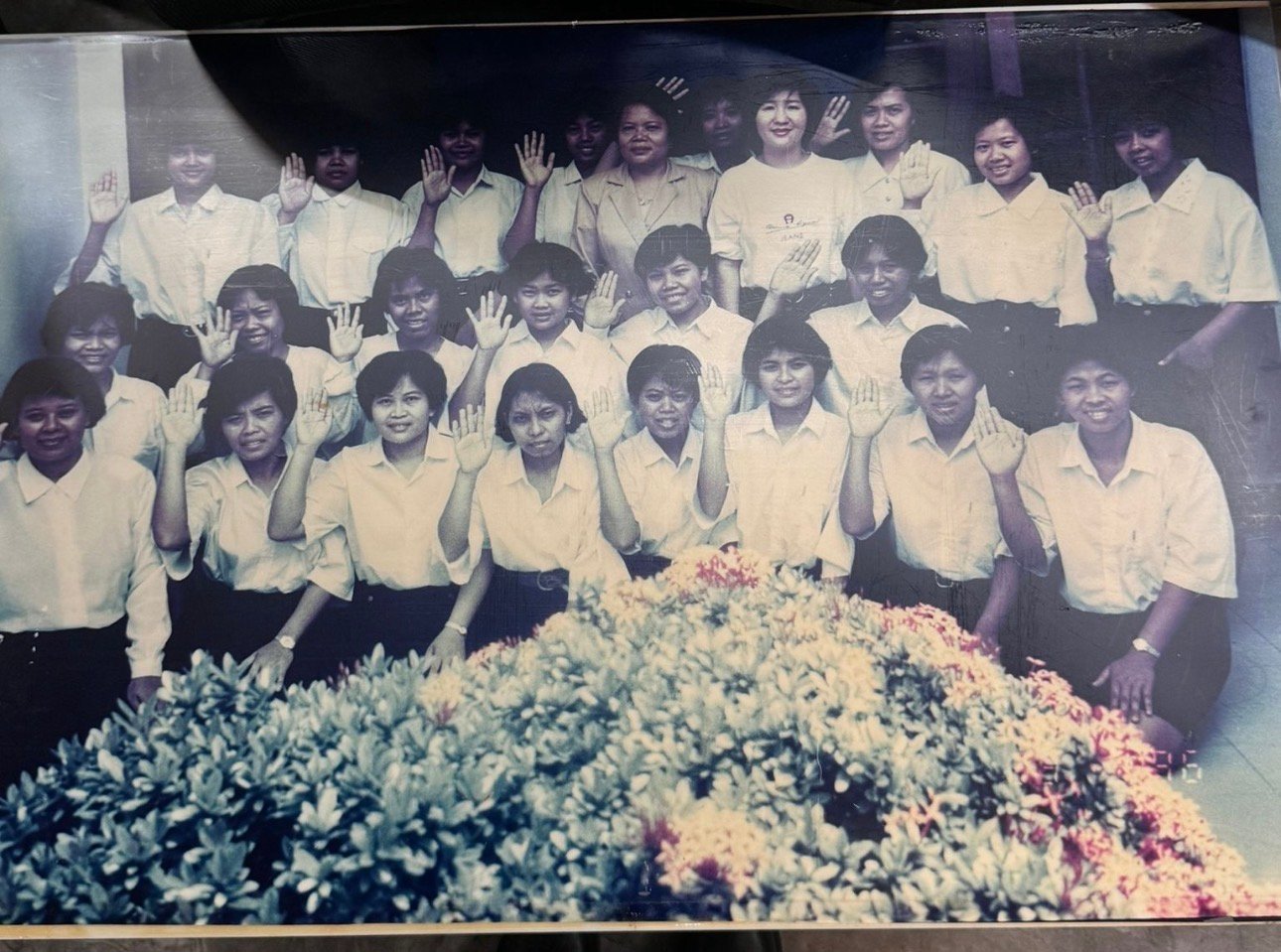 Domestic helpers attending training at Universal Employment Agency's training centre in the Philippines in 1986